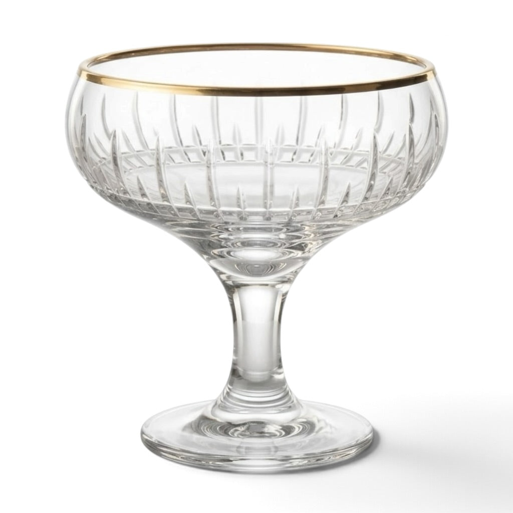 Gold-Rimmed Ribbed Glass Dessert & Ice Cream Bowls (Set of 6) - Mawaeen