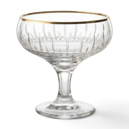 Gold-Rimmed Ribbed Glass Dessert & Ice Cream Bowls (Set of 6) - Mawaeen