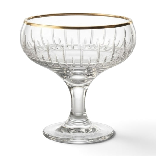 Gold-Rimmed Ribbed Glass Dessert & Ice Cream Bowls (Set of 6) - Mawaeen
