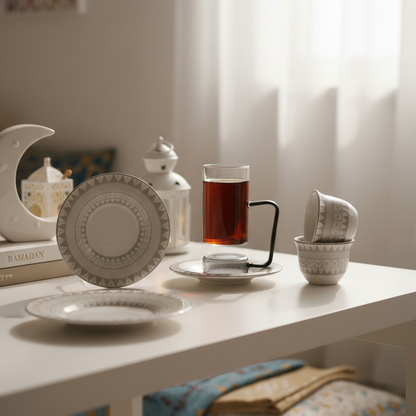 Tea & Coffee Serving Set W/Silver – 18 Pieces - Mawaeen