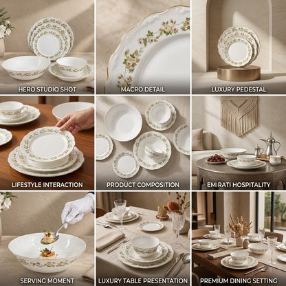 Elegant 26-Piece Porcelain Dinnerware Set – Floral Design with Gold Rim