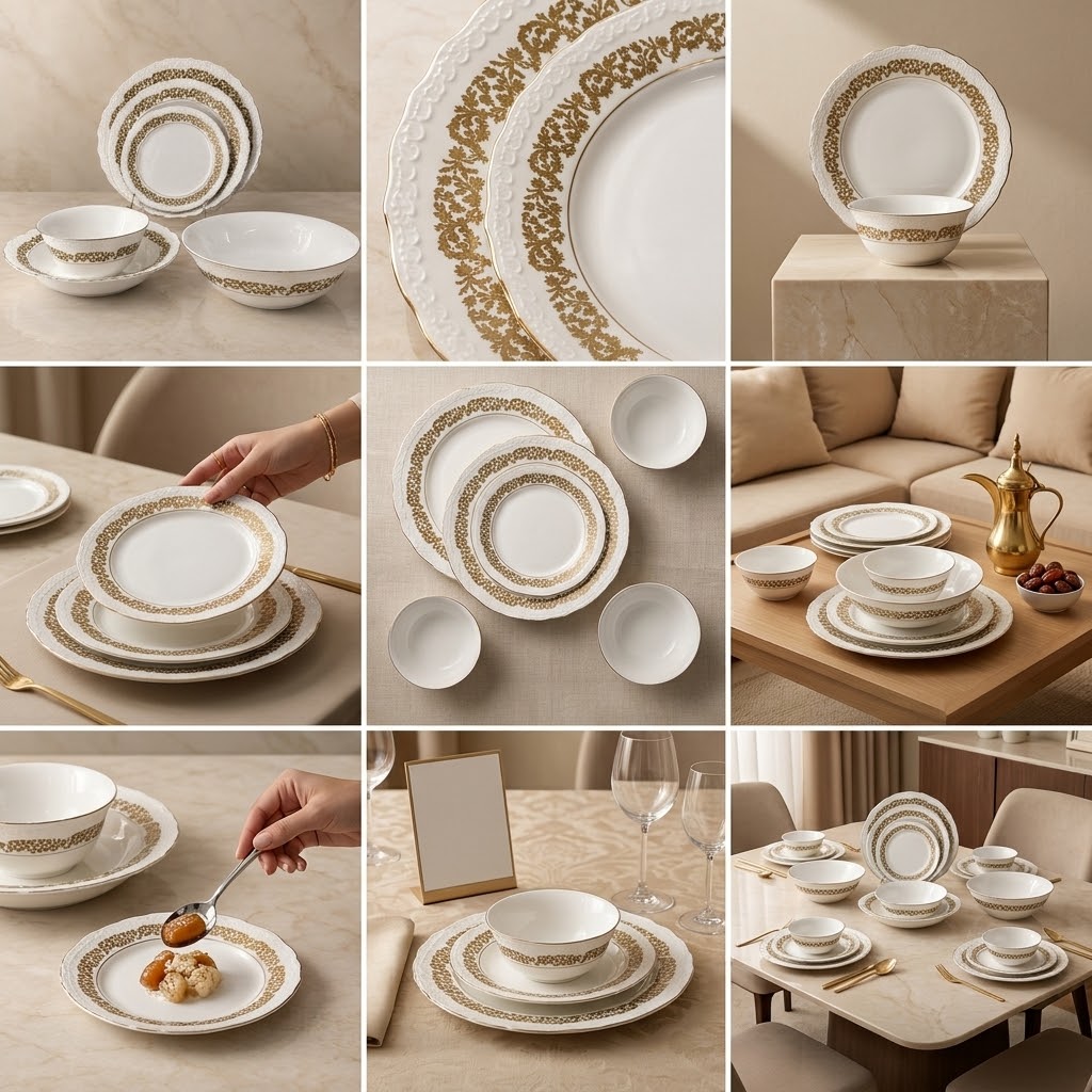 Royal 26-Piece Porcelain Dinnerware Set for 6 Persons – Scalloped Rim with Vintage Gold Filigree Pattern