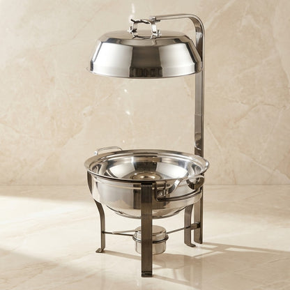 Modern Round Chrome Food Warmer (Medium) – Luxury Mirror-Finish Buffet Chafing Dish with Overhead Hanging Dome Lid - Mawaeen
