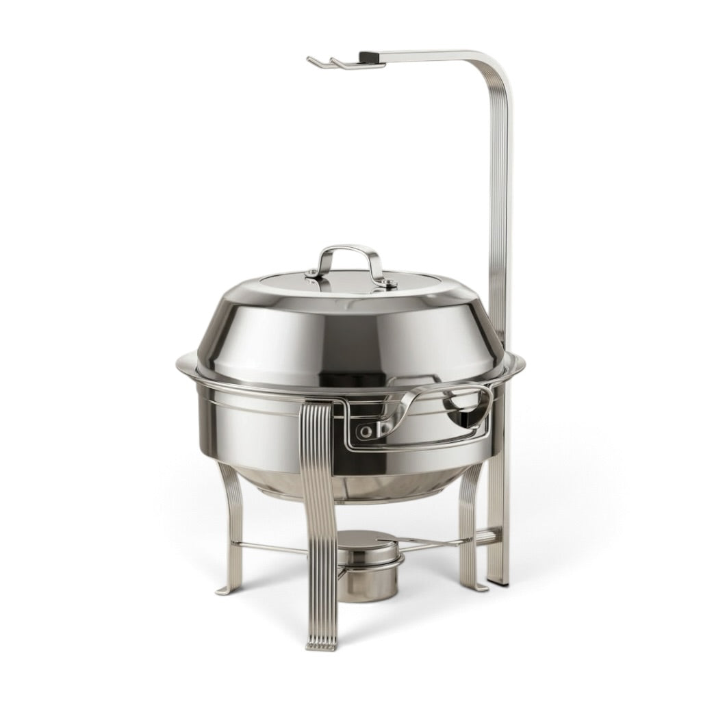Modern Round Stainless Steel Food Warmer (M) – Silver Buffet Chafing Dish with Suspended Hanging Dome Lid - Mawaeen