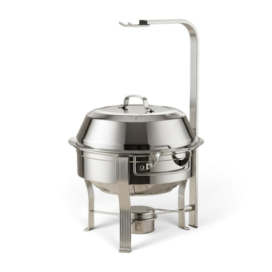 Grand Round Stainless Steel Food Warmer (L) – Luxury Silver Buffet Chafing Dish with Gantry Hanging Dome Lid - Mawaeen
