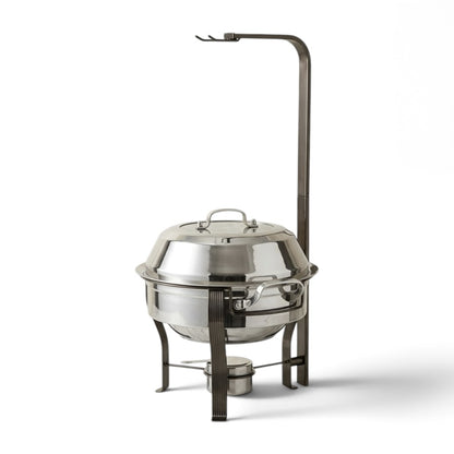 Modern Round Chrome Food Warmer (Medium) – Luxury Mirror-Finish Buffet Chafing Dish with Overhead Hanging Dome Lid - Mawaeen