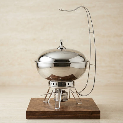 Modern Luxury Round Chafing Dish 7.5L – Mirror-Polished Silver Food Warmer with Clear Acrylic Legs & Suspended Dome Lid