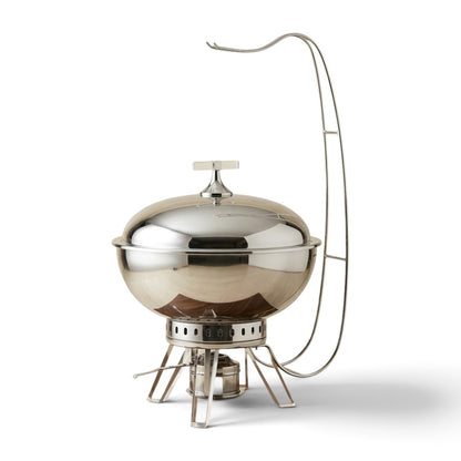 Modern Luxury Round Chafing Dish 7.5L – Mirror-Polished Silver Food Warmer with Clear Acrylic Legs & Suspended Dome Lid