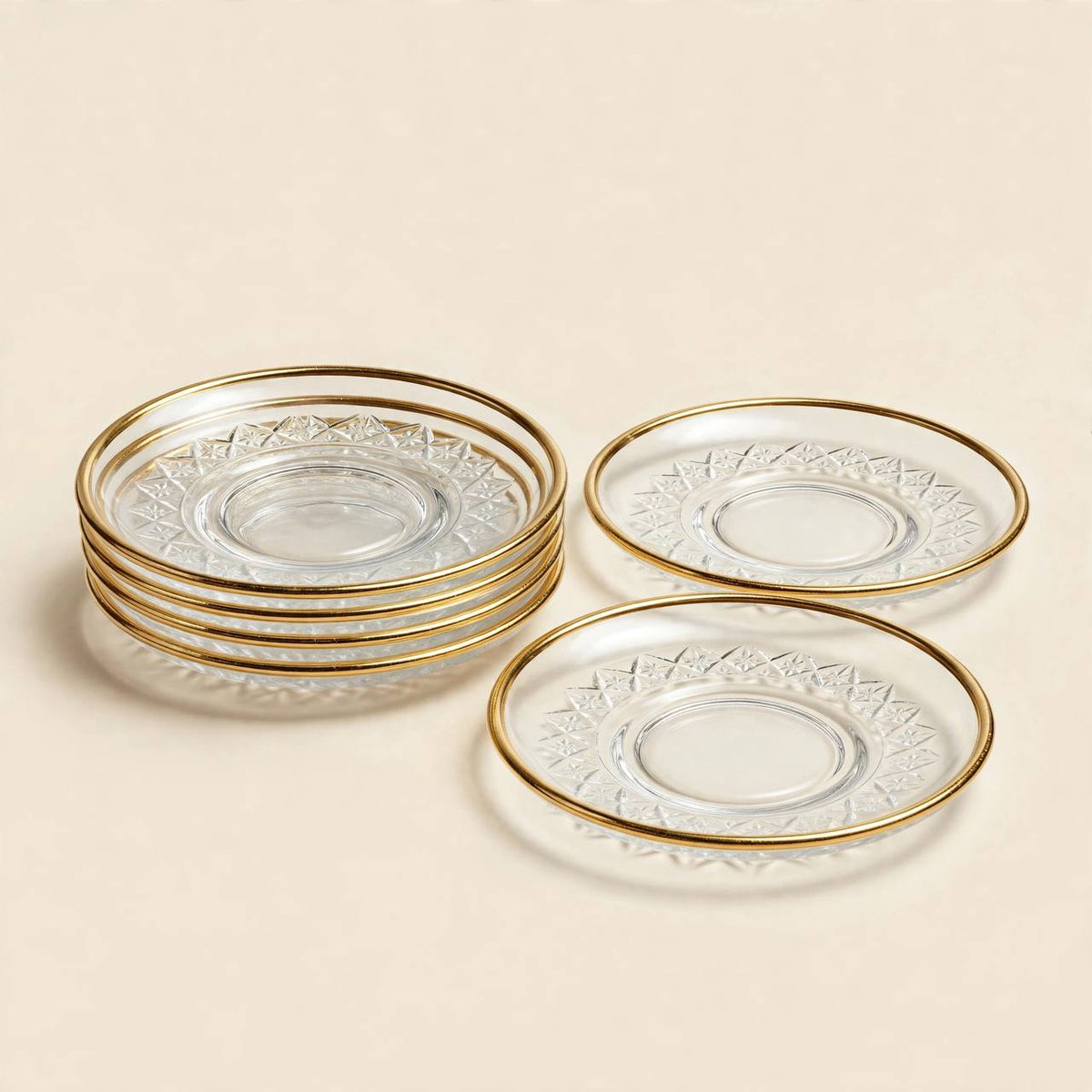 Gold & Crystal Cut Tea & Coffee Hospitality Set with Baroque Serving Tray & Floral Accent