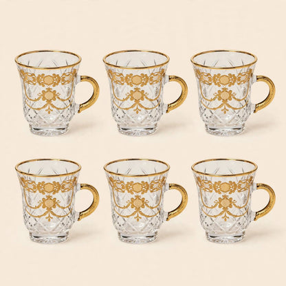 Gold & Crystal Cut Tea & Coffee Hospitality Set with Baroque Serving Tray & Floral Accent