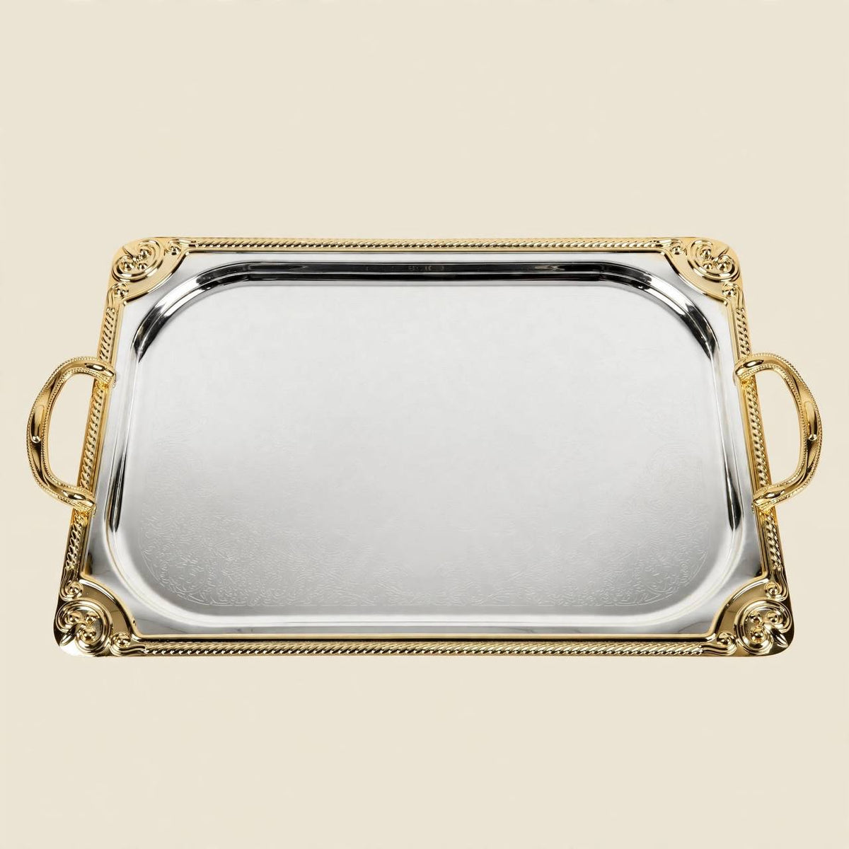 Andalusian Geometric Tea & Coffee Hospitality Set with Silver Stainless Steel Tray & Floral Accent