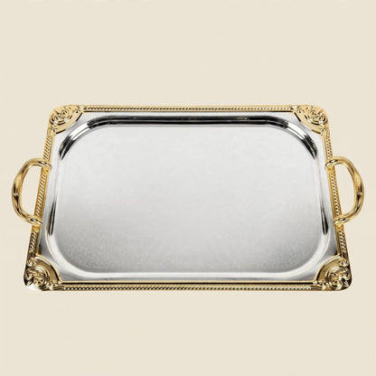 Andalusian Geometric Tea & Coffee Hospitality Set with Silver Stainless Steel Tray & Floral Accent