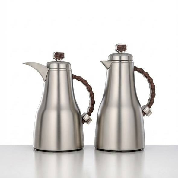 Al Marjan Flask Set M/Silver Wood - 0.7L + 1L