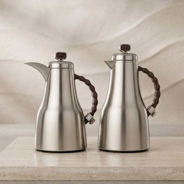 Al Marjan Flask Set M/Silver Wood - 0.7L + 1L