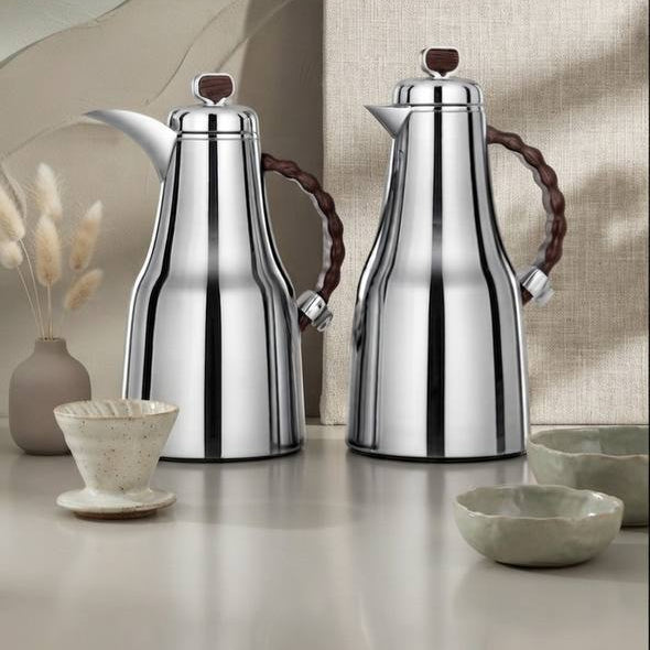 Al Marjan Flask Set Silver Wood - 0.7L + 1L
