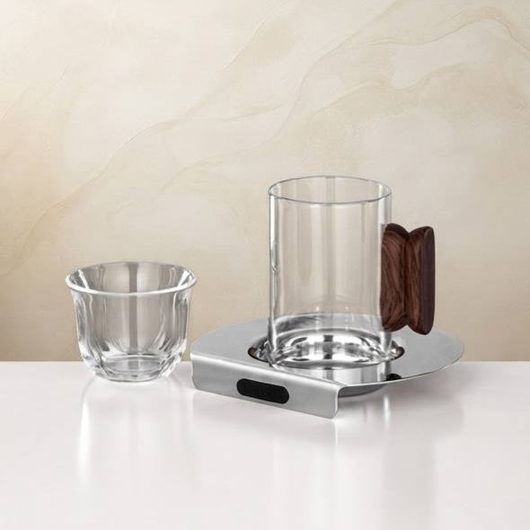 Al Marjan 21 Pieces Tea & Coffee Set, Silver & Dark Wood