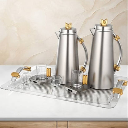 Al Marjan 21 Pieces Tea & Coffee Set, Matt Nickel & Matt Gold