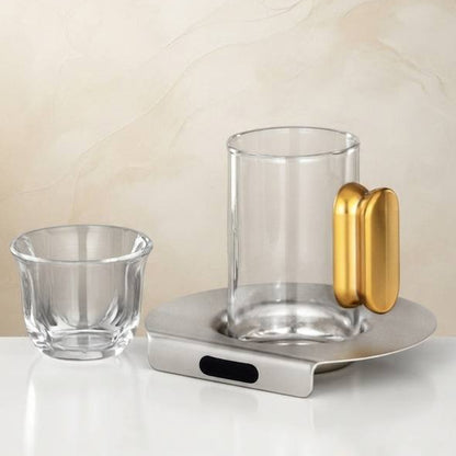 Al Marjan 21 Pieces Tea & Coffee Set, Matt Nickel & Matt Gold