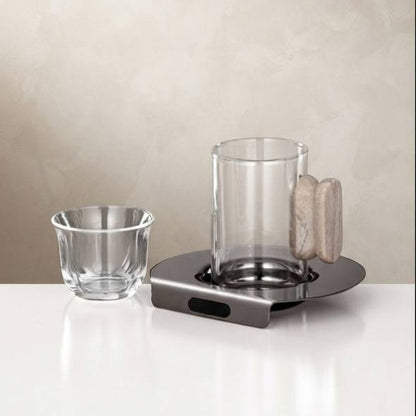 Al Marjan 21 Pieces Tea & Coffee Set, Gun Black & Travertine Marble