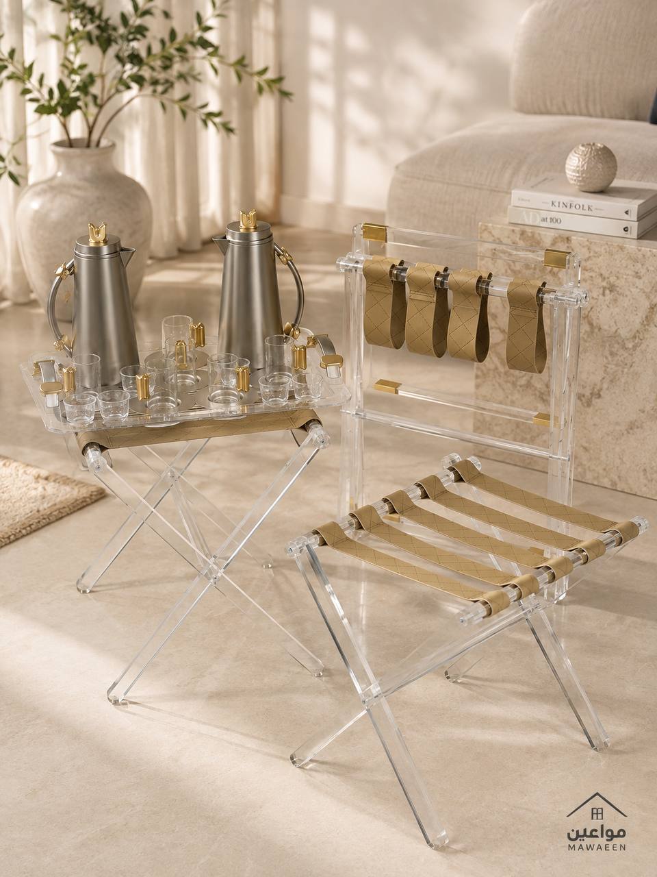 Table Heavy-Duty Leather Straps Acrylic Rack