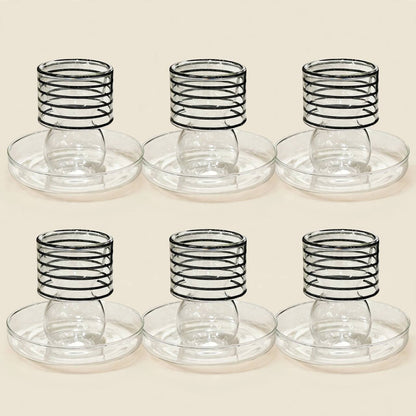 Silver & Black-Striped Glass Tea & Coffee Hospitality Set with Acrylic Tray & Floral Accent