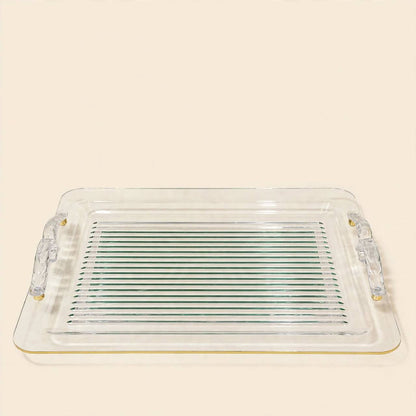Emerald Green & Gold Tea and Coffee Set with Acrylic Tray & Floral Accent
