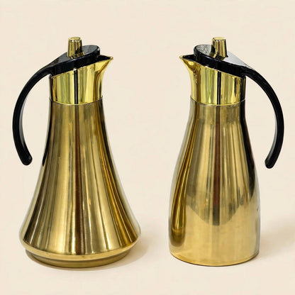 Polished Gold Thermal Tea & Coffee Hospitality Set with Botanical Cawa Cups, Serving Tray & Floral Accent