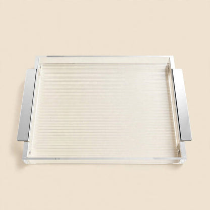 Silver & Black-Striped Glass Tea & Coffee Hospitality Set with Acrylic Tray & Floral Accent