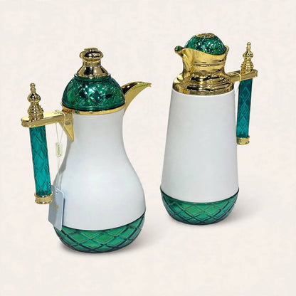 Emerald Green & Gold Tea and Coffee Set with Acrylic Tray & Floral Accent