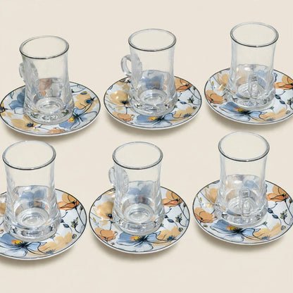 Blue Botanical Poppy Tea & Coffee Hospitality Set with White Tray & Floral Accent