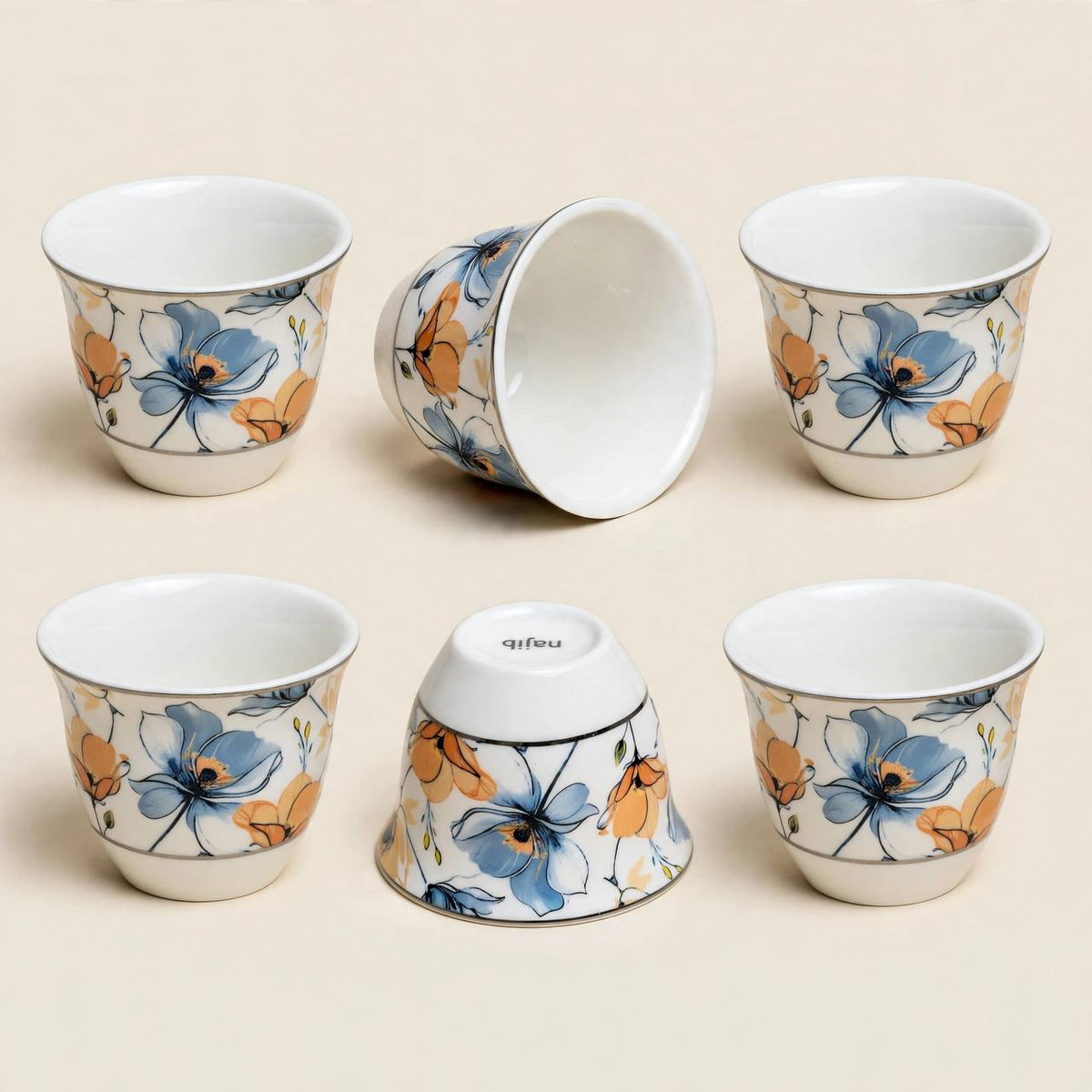 Blue Botanical Poppy Tea & Coffee Hospitality Set with White Tray & Floral Accent