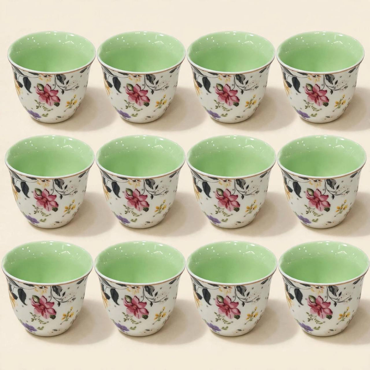 Emerald Green & Gold Tea and Coffee Set with Acrylic Tray & Floral Accent