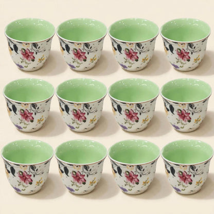 Emerald Green & Gold Tea and Coffee Set with Acrylic Tray & Floral Accent