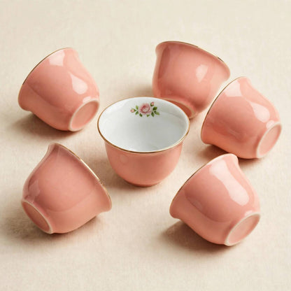 Rose Gold Tea & Coffee Hospitality Set with Blush Cawa Cups, Wooden Tray & Floral Accent