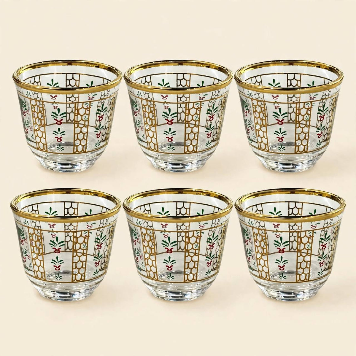 Heritage Gold & Palm Motif Tea & Coffee Hospitality Set with Custom Palm-Leg Acrylic Tray, Covered Date Bowl & Crystal Sugar Pot