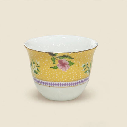 Royal Yellow Floral Tea & Coffee Hospitality Set with Engraved Oval Tray & Floral Accent