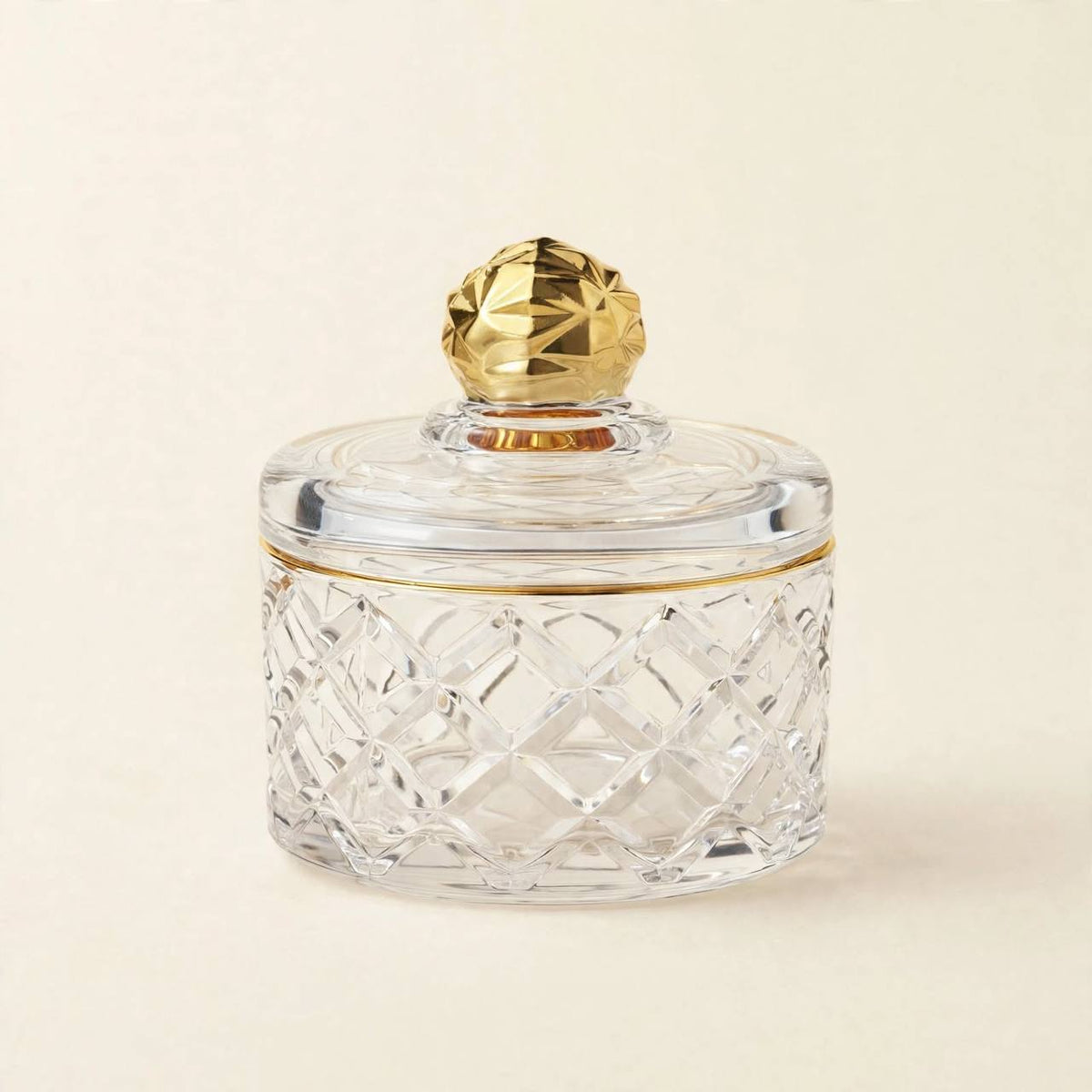 Royal Gold & Crystal Cut Tea & Coffee Hospitality Set with Custom Palm-Tree Acrylic Organizer Tray, Sugar Pot & Date Bowls