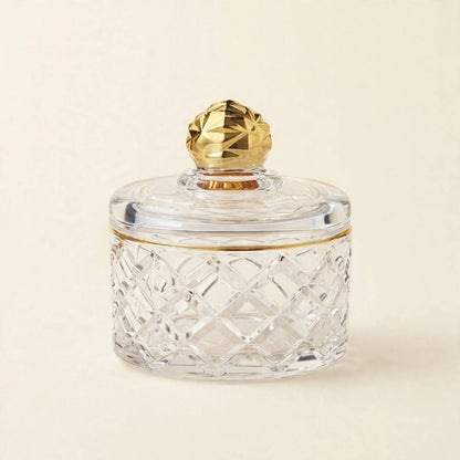 Royal Gold & Crystal Cut Tea & Coffee Hospitality Set with Custom Palm-Tree Acrylic Organizer Tray, Sugar Pot & Date Bowls