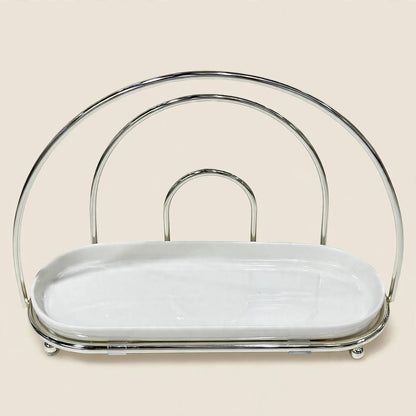 Fluted Cream & Floral Tea & Coffee Hospitality Set with Arched Cup Stand, Sugar Pot & Serving Tray