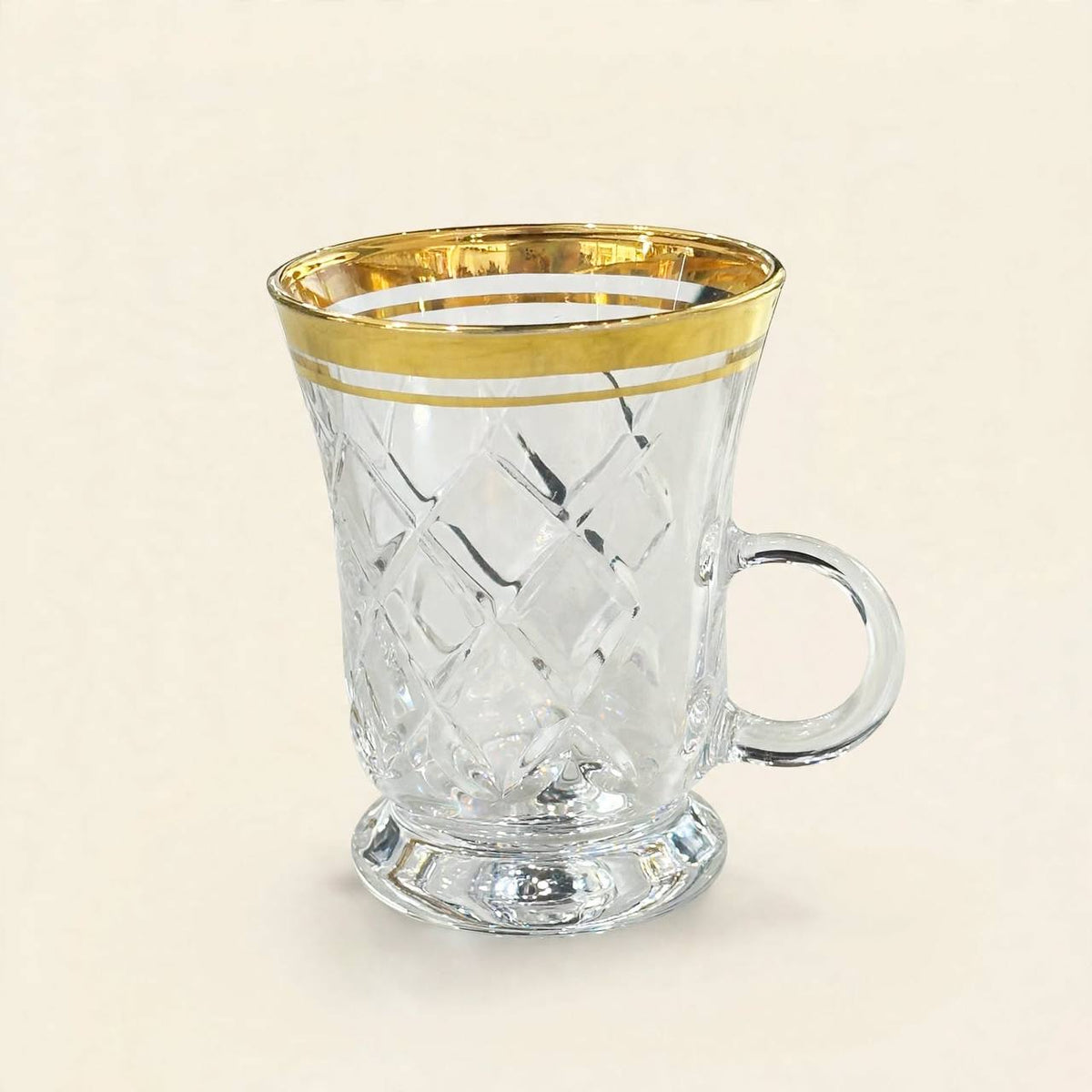Royal Gold & Crystal Cut Tea & Coffee Hospitality Set with Custom Palm-Tree Acrylic Organizer Tray, Sugar Pot & Date Bowls