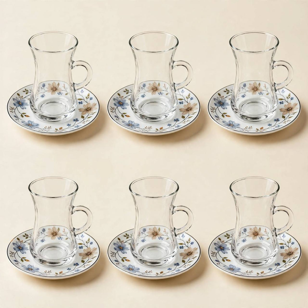 Fluted Cream & Floral Tea & Coffee Hospitality Set with Arched Cup Stand, Sugar Pot & Serving Tray